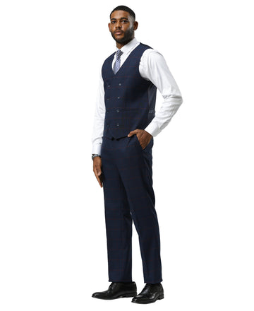 Mens-Suit Windowpane Navy Blue Vest