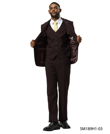 Tattersall Pattern Burgundy 3pc Men's Suit