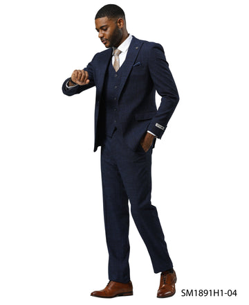 Tattersall Patterns Navy 3pc Men's Suit