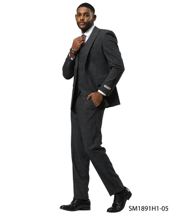 Tattersall Pattern Men's Suit Charcoal 3pc Suit