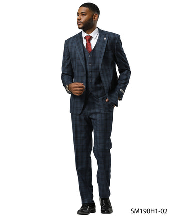 Mens-suit Glen Navy Plaid 3pc Suit