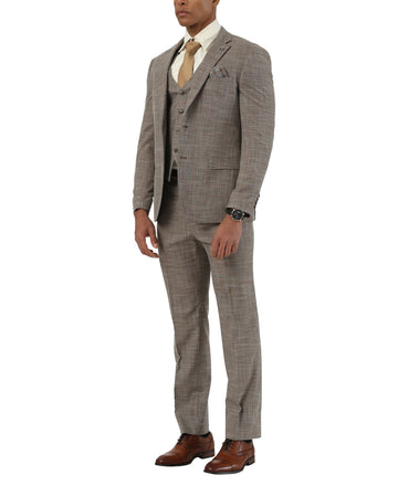 Mens-suit Crosshatch Brown 3pc Suit