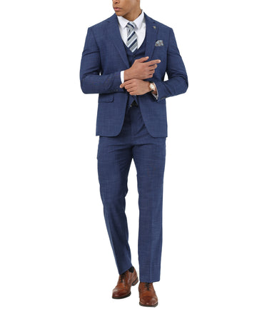 Mens-suit Crosshatch Indigo 3pc Suit