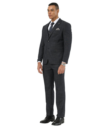 Mens-suit Crosshatch Black 3pc Suit