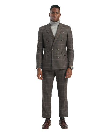 Men's Suit Grey 3pc Windowpane Suits