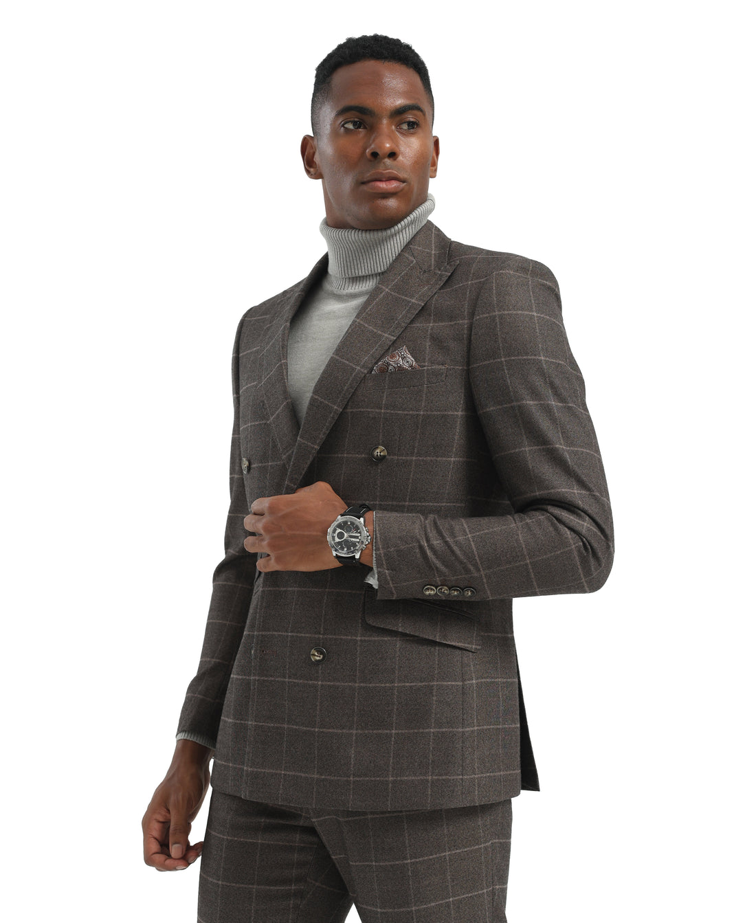 Men's Suit Grey 3pc Windowpane Suits