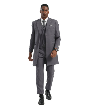Grey Dress Coat & Suit Set  Lapel 3pc Windowpane Suits