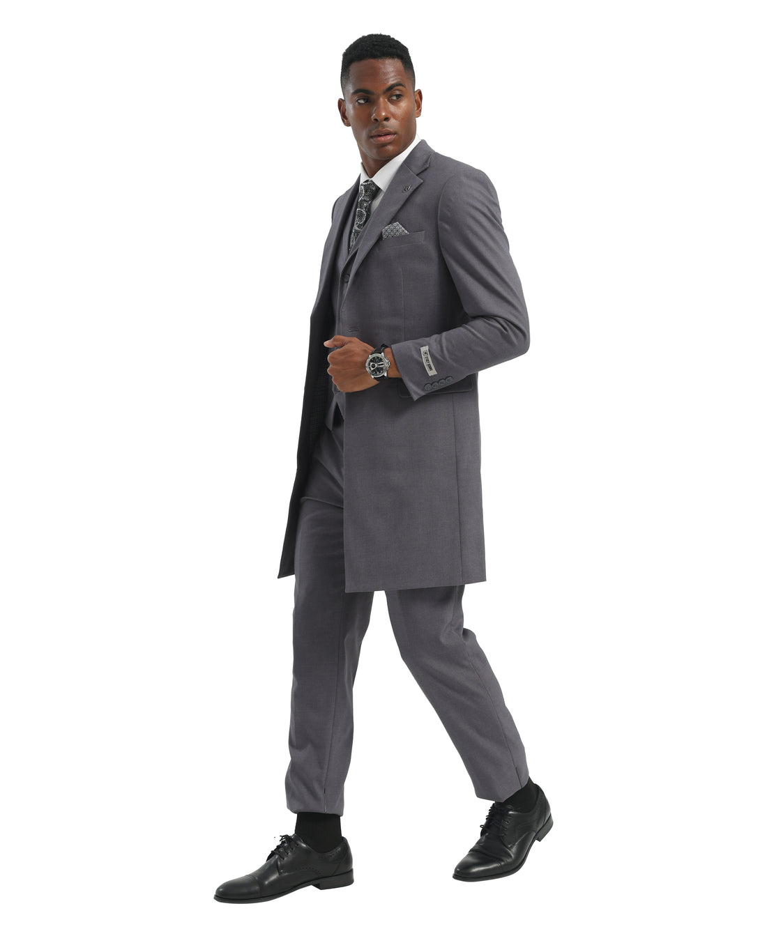 Grey Dress Coat & Suit Set  Lapel 3pc Windowpane Suits