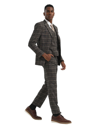 Men's Suit Charcoal Peak Lapel 3pc Charcoal Suit