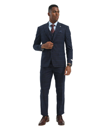 Men's Suit Navy Peak Lapel 3pc Suits