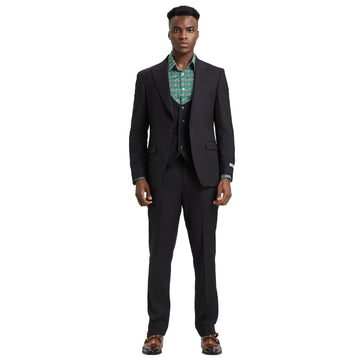 Men's Stacy Adams Hybrid-Fit 3pc Black Suit Set
