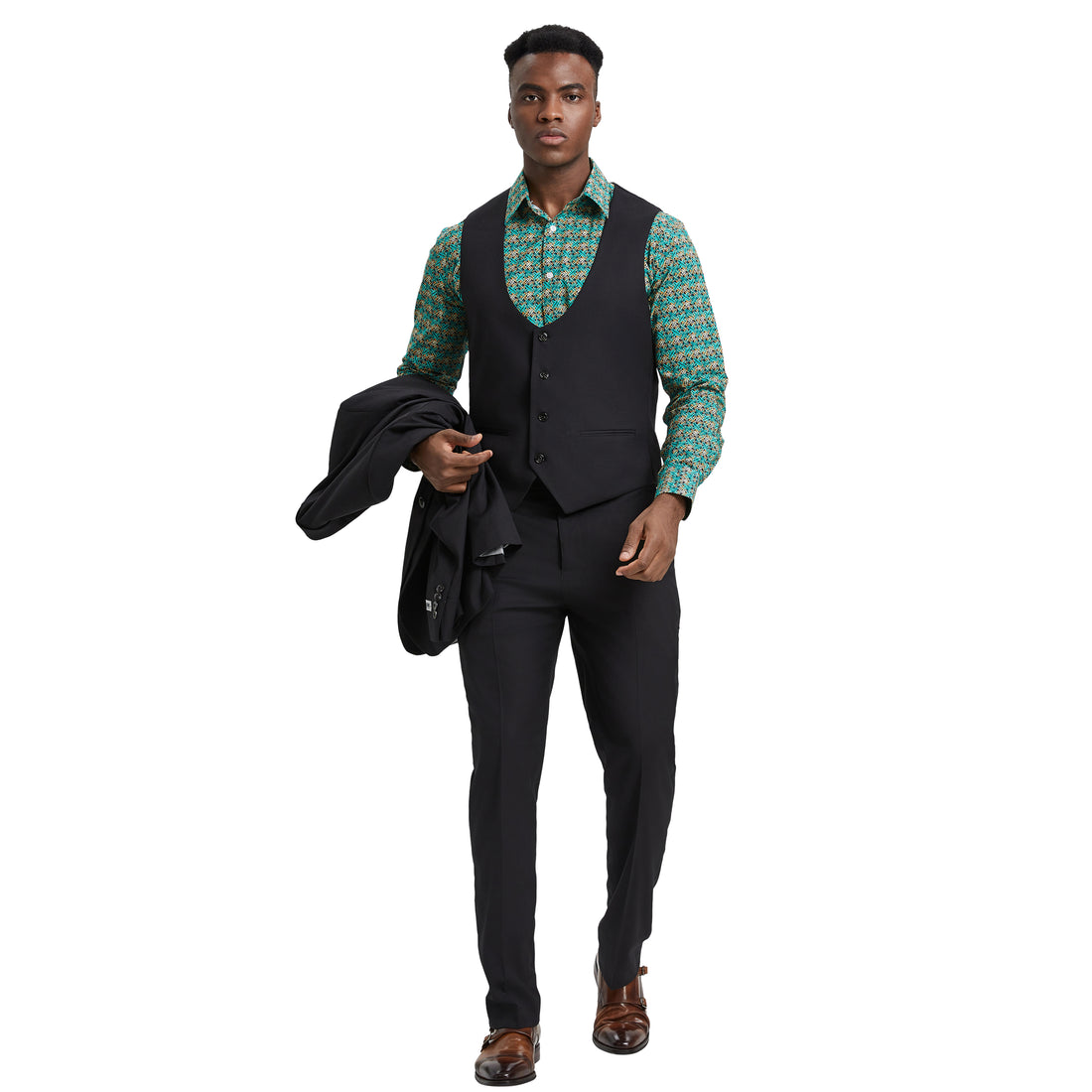 Men's Stacy Adams Hybrid-Fit 3pc Black Suit Set
