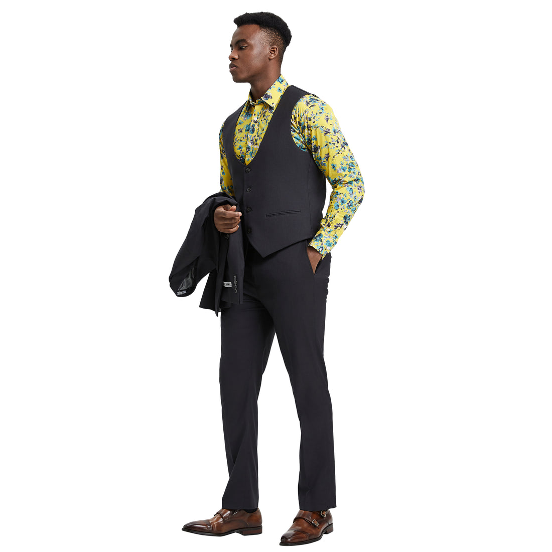 Men's Stacy Adams Hybrid-Fit 3pc Dark Grey Suit Set