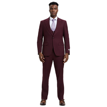 Men's Stacy Adams Hybrid-Fit 3pc Burgundy Suit Set
