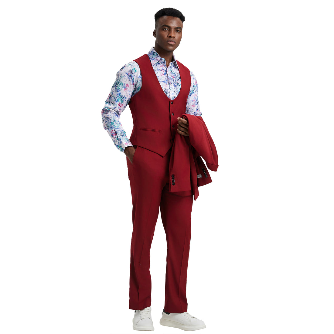 Men's Stacy Adams Hybrid-Fit Cherry 3pc Suit Set