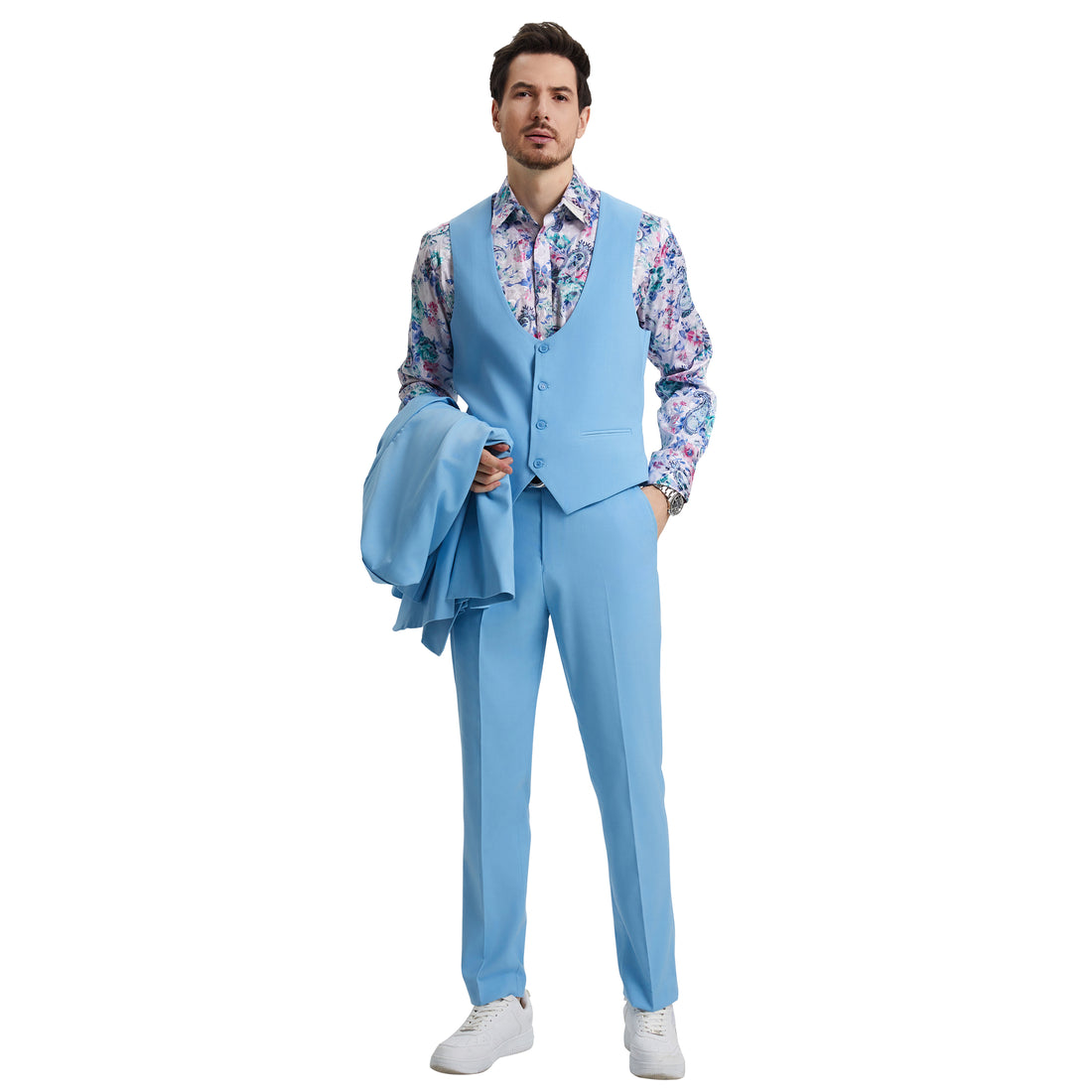 Men's Stacy Adams Hybrid-Fit 3pc Sky Blue Suit Set