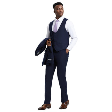 Men's Stacy Adams Hybrid-Fit 3pc Navy Suit Set