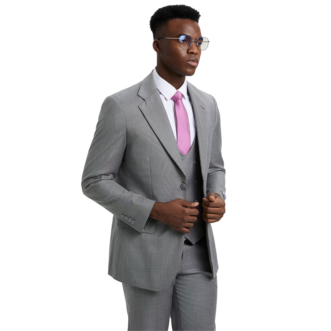 Men's Stacy Adams Stone Gray Sharkskin 3-Piece Suit