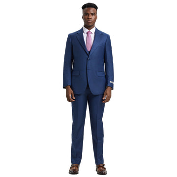 Men's Stacy Adams Blue Sharkskin 3-Piece Suit