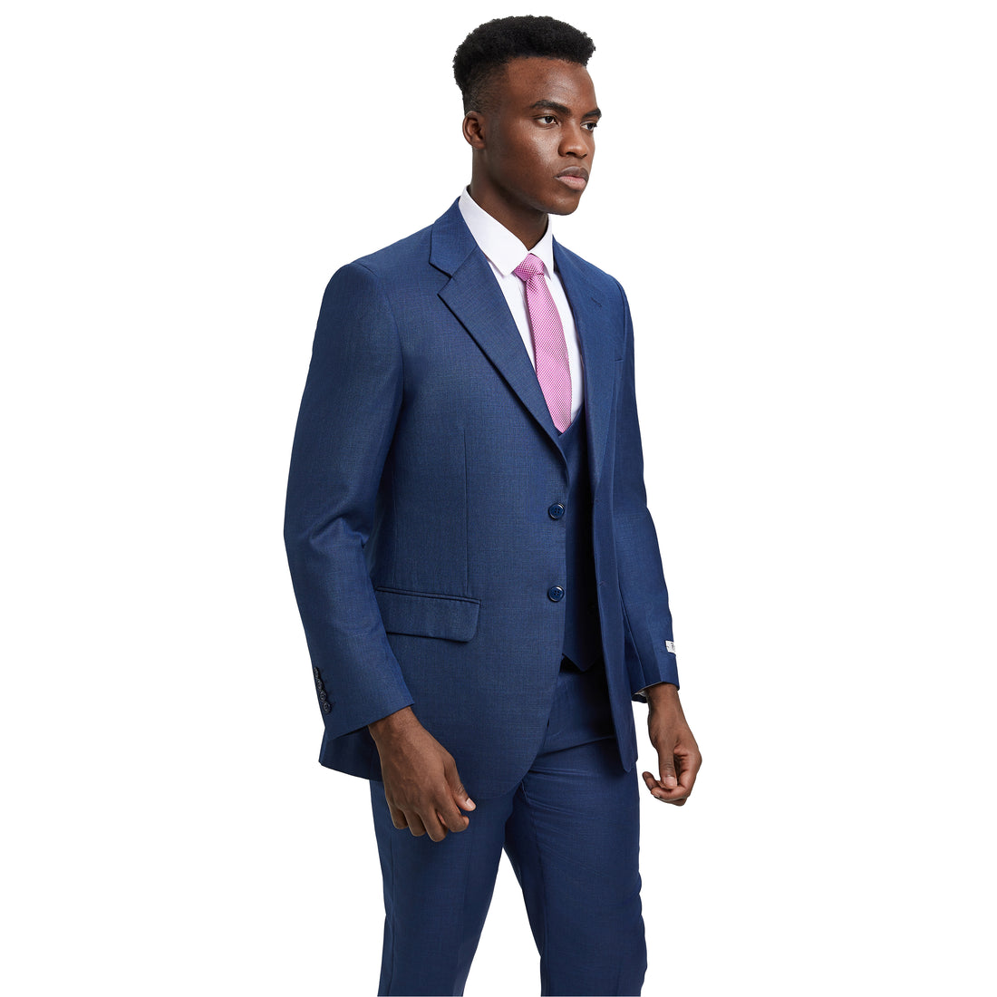 Men's Stacy Adams Blue Sharkskin 3-Piece Suit