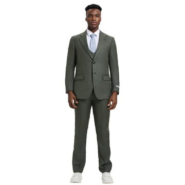 Men's Stacy Adams Olive Sharkskin 3-Piece Suit