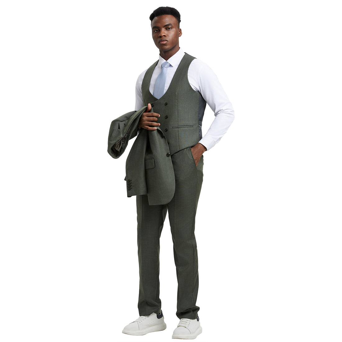 Men's Stacy Adams Olive Sharkskin 3-Piece Suit