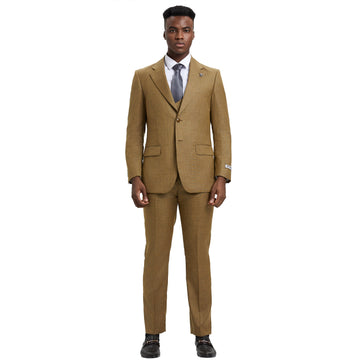 Men's Stacy Adams Oatmeal Sharkskin 3-Piece Suit