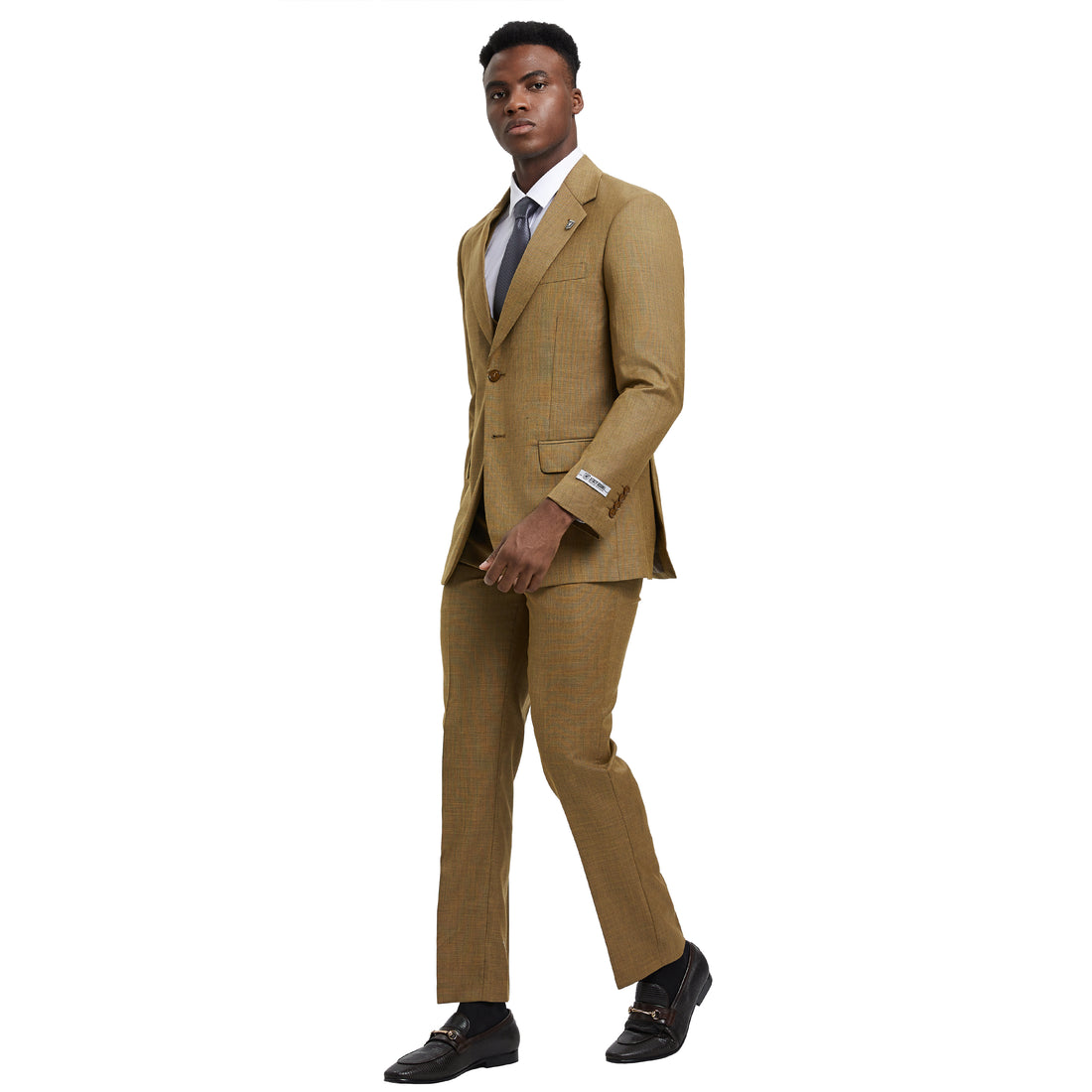 Men's Stacy Adams Oatmeal Sharkskin 3-Piece Suit
