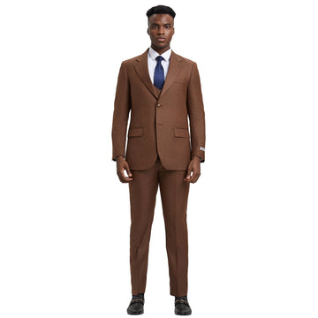 Men's Stacy Adams Cognac Sharkskin 3-Piece Suit
