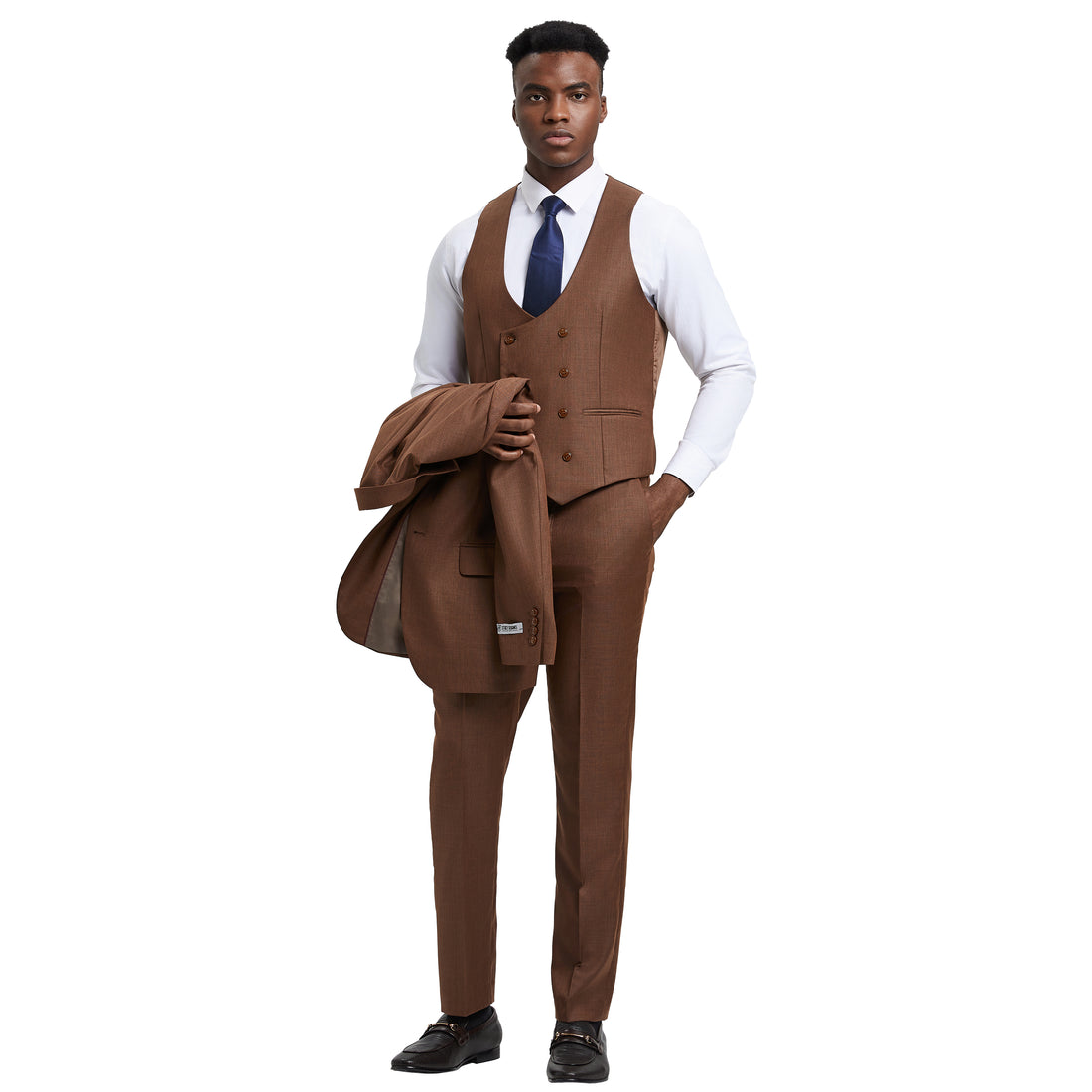 Men's Stacy Adams Cognac Sharkskin 3-Piece Suit