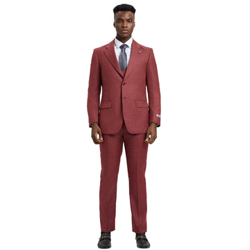 Men's Stacy Adams Cranberry Sharkskin 3-Piece Suit
