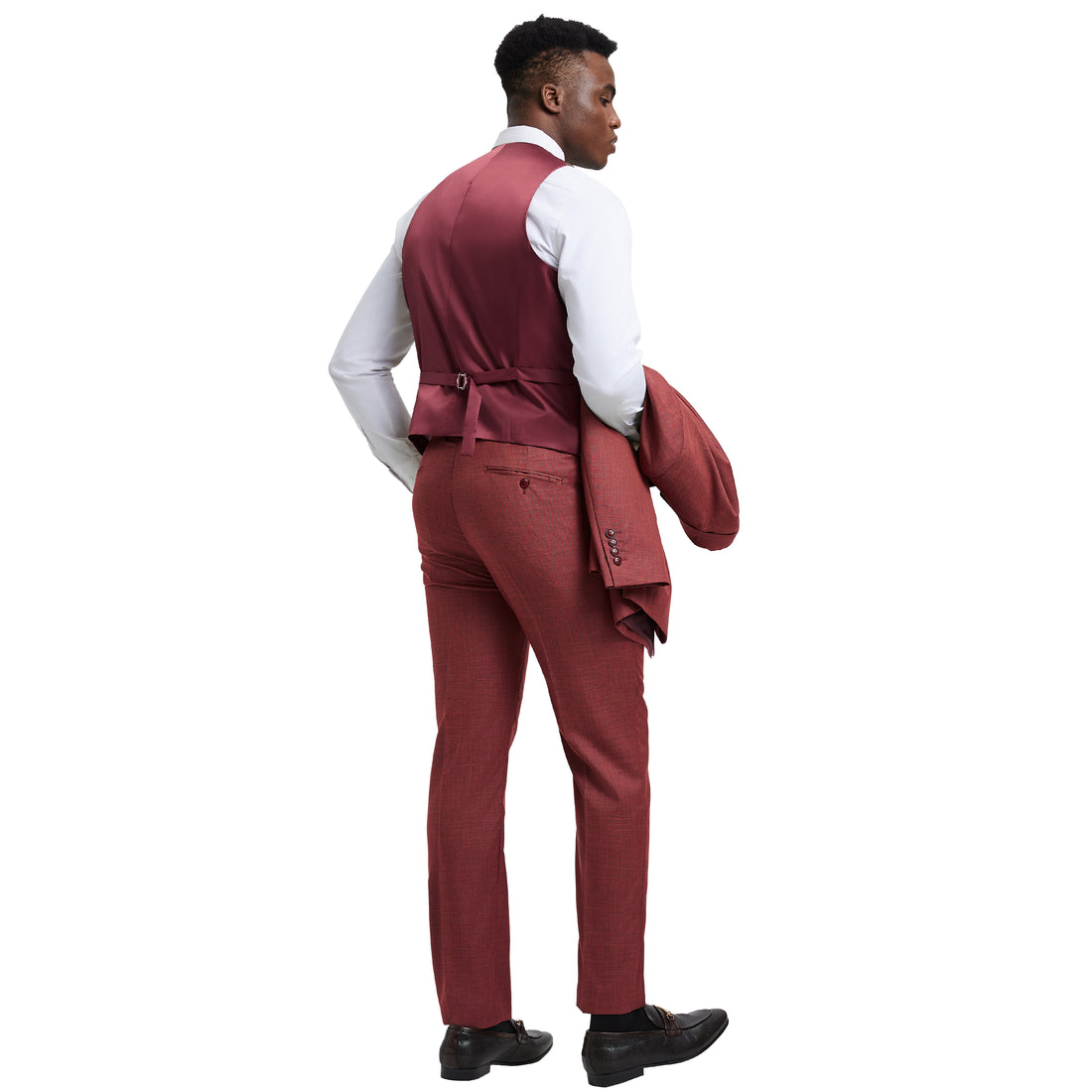 Men's Stacy Adams Cranberry Sharkskin 3-Piece Suit