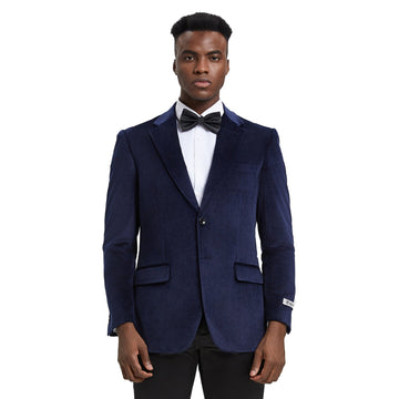 Stacy Adams Men's Hybrid-fit Navy Velvet Jacket W/ Notch Lapel