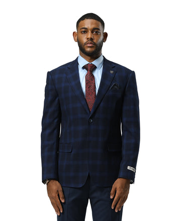 Mens-jacket Navy Blue Windowpane by Stacy Adams