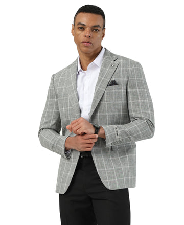 Men's Stacy Adams Modern Fit Windowpane Plaid Blazer in Grey Light