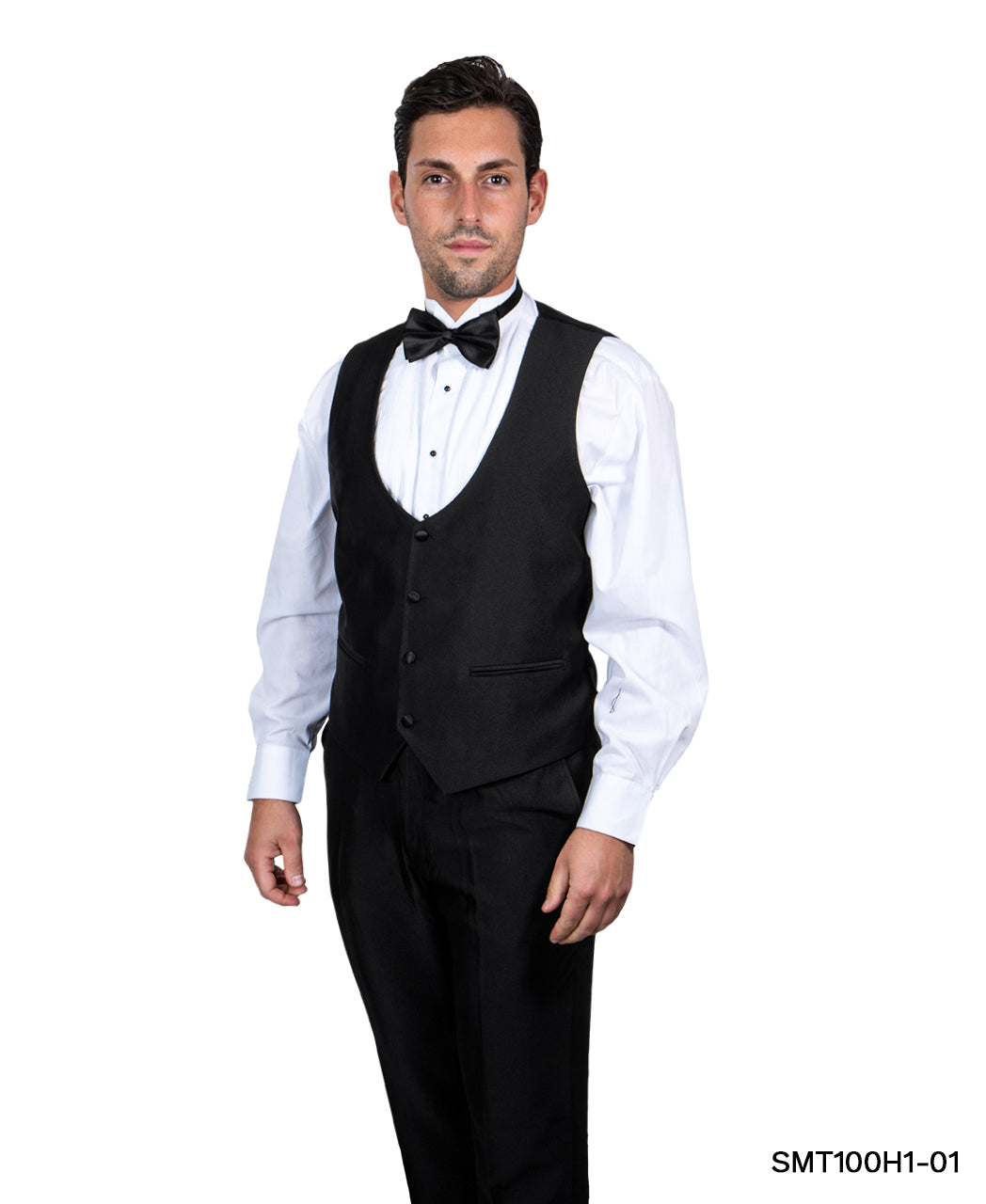 Stacy Adams One-Button Black Tuxedo with Satin Peak Lapel