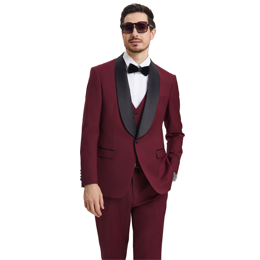 Men's Stacy Adams Burgundy Hybrid-Fit 3pc Tuxedo Set