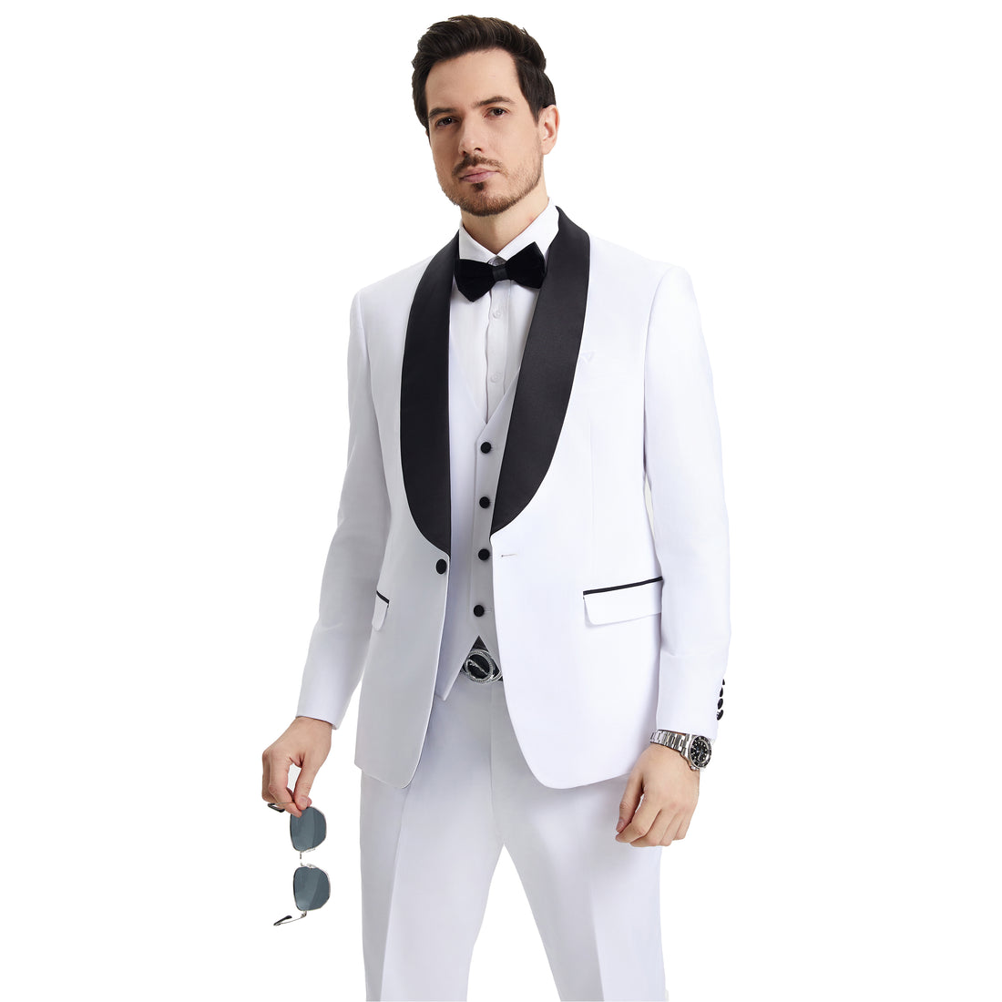 Men's Stacy Adams Hybrid-Fit White 3pc Tuxedo Set