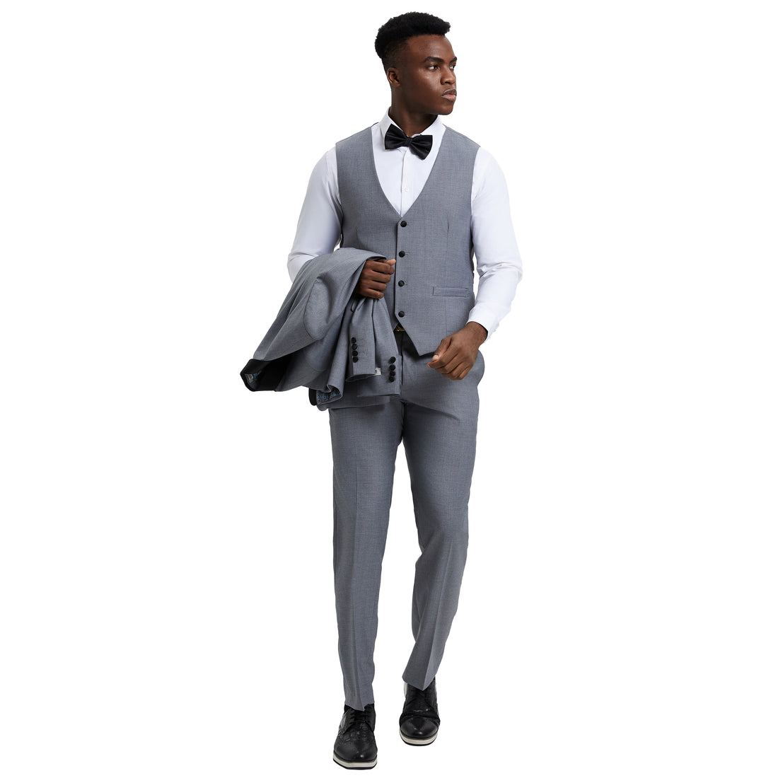 Men's Stacy Adams - Medium Gray 3 Piece Hybrid Fit Tuxedo Satin Shawl Lapel