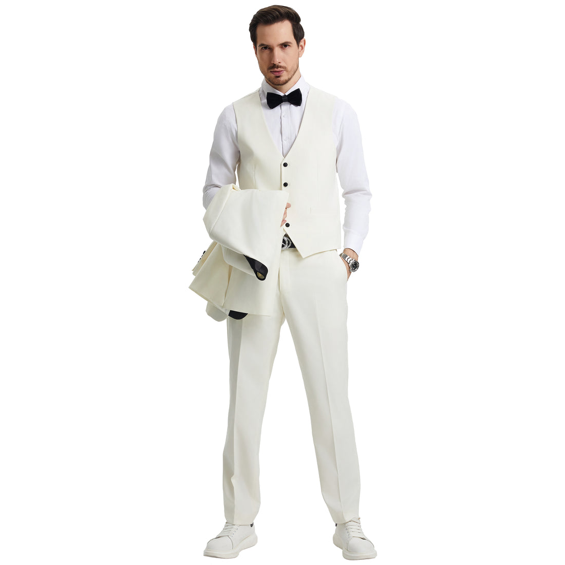 Stacy Adams Men's Hybrid-Fit Satin 3pc Ivory Tuxedo Set