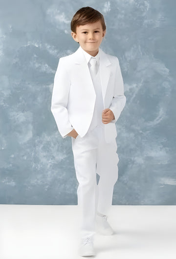 Boy Suit Style #4016 Slim Fit 5 Pieces White Suit Ring Bearer Communion