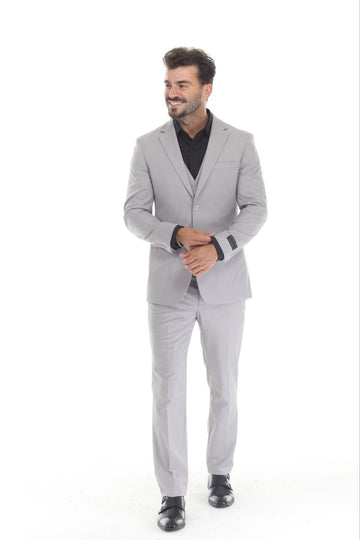 3-Piece Light Grey Slim Fit Suit