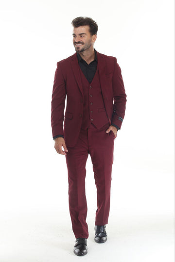 Rizza 3-Piece Burgandy Slim Fit Suit