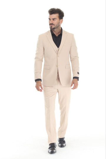 3-Piece Beige Slim Fit Suit