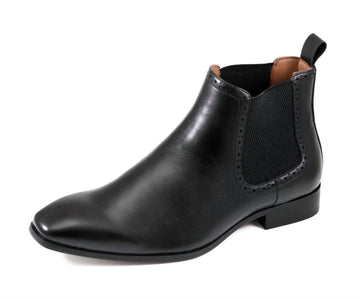 Men's Black Chelsea Leather Dress Boot with Genuine Leather Upper and Slip-On Elastic Side Panels for Business, Wedding and Formal Wear
