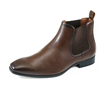 Amali Hayes Brown Men's Wingtip Chelsea Boots in Premium Genuine Brown Leather with Brogue Detailing, Elastic Side Panels, Slip-On Design, and Durable Rubber Sole for Business, Weddings, and Formal Wear