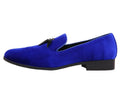 Blue suede loafer shoe on a white background