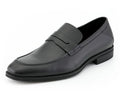 Black leather loafer shoe on a white background