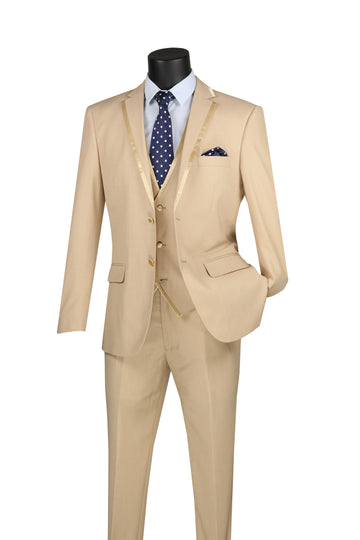 Men’s Luxury 3-Piece Formal Suit Set – Modern Satin Trim Tuxedo