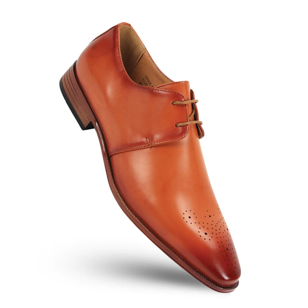 Brown leather dress shoe on a white background